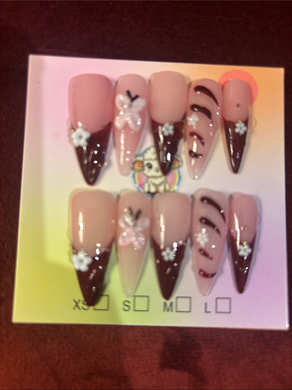 Pink and Brown Floral Stiletto Press-On Nail Set
